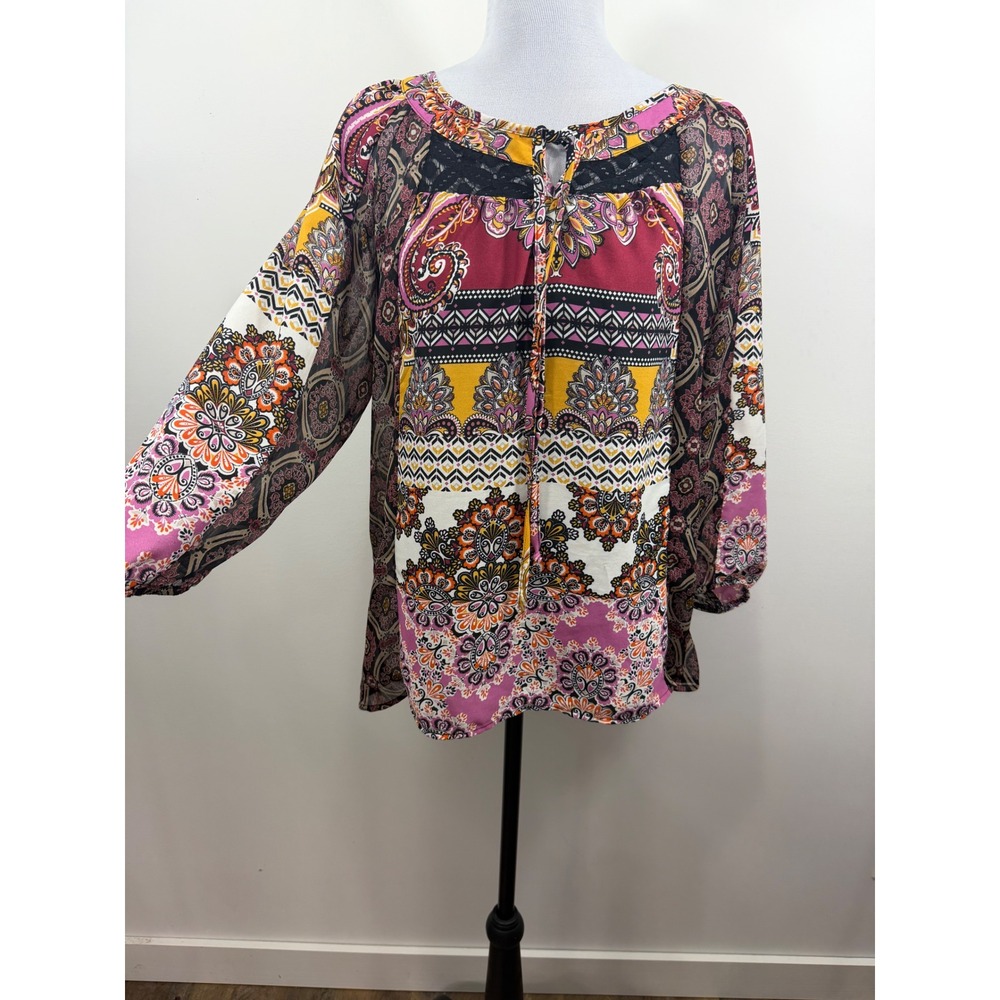 Olive Hill Womens Small Paisley Patchwork Lace Peasant Blouse GER5040 Boho